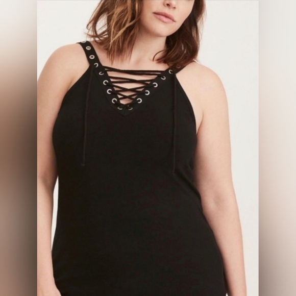 Torrid - Black lace-up gromet tank. Size 1 - Picture 1 of 5